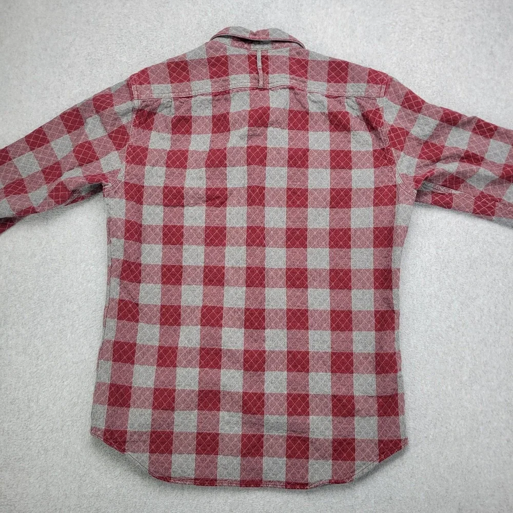 Banana Republic Shirt Mens Medium Red Gray Quilted‎ Flannel Plaid Lined Slim